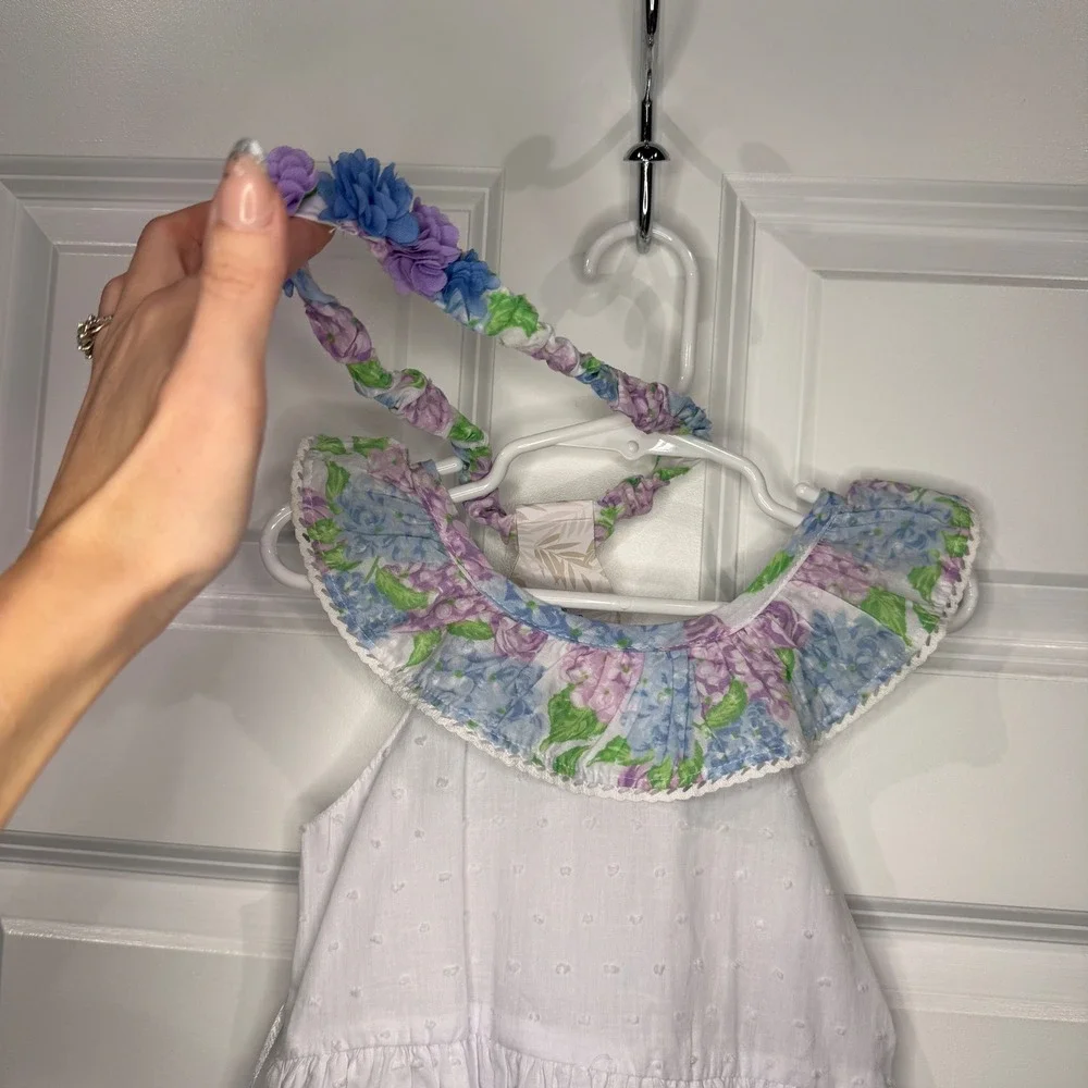 Tommy Bahama Kids Dress White Floral Hydrangea‎ Ruffle Neck Headband Set Size 4T